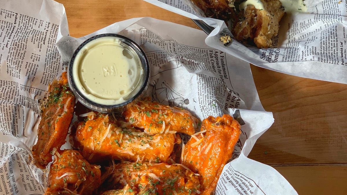 Wings at Clemson Bros. at the Gilded Otter in New Paltz include Everything Bagel with Scallion Cream Cheese Drizzle (winner of Best Overall Wings in the Hudson Valley) and Truffalo, truffle-infused buffalo sauce topped with shaved parm (winner of Best Buffalo Sauce Wing in the Hudson Valley).