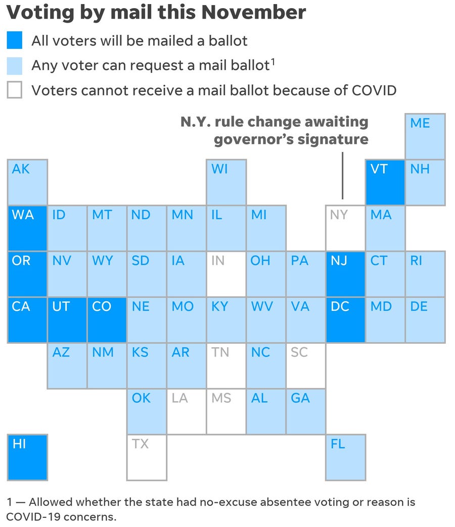 Where you can – and can't – vote by mail.
