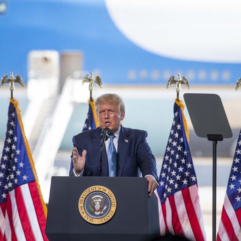 President Donald Trump holds a political gathering