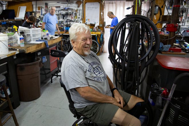 Bikes For Tykes founder and president Skip Riffle talks during an interview inside his workshop, Wednesday, Aug. 19, 2020, in North Naples.
