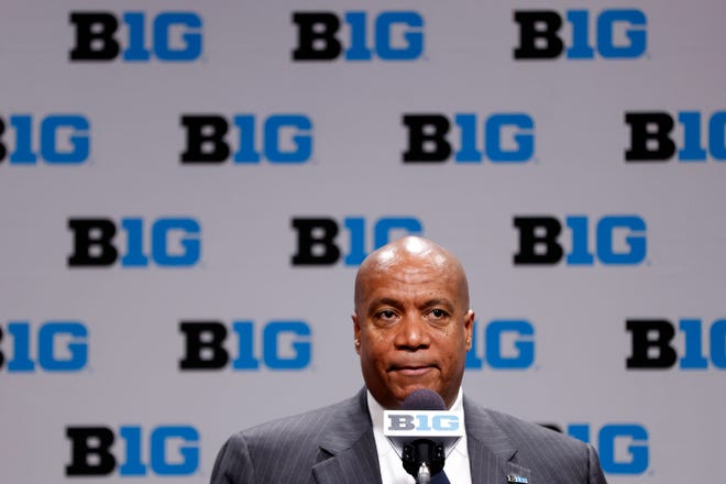 Big Ten Commissioner Kevin Warren speaks following the cancellation of the men's basketball tournament due to concerns over the Coronavirus (COVID-19) at Bankers Life Fieldhouse on March 12, 2020 in Indianapolis, Indiana. (Joe Robbins/Getty Images/TNS)
