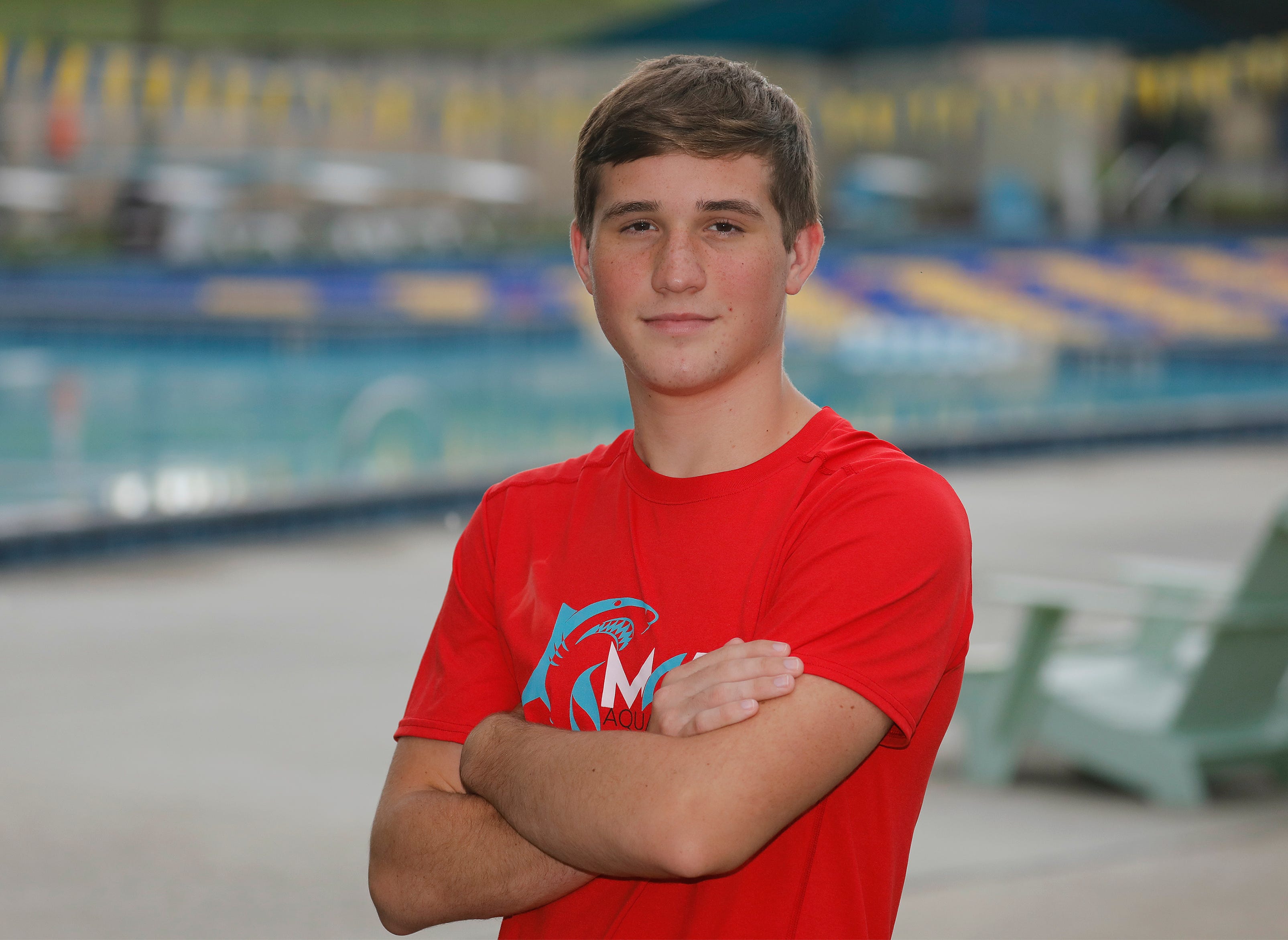 Brayden Dam, a breaststroke swimmer on the George Jenkins High team, and his family were displaced by Hurricane Dorian. PIERRE DUCHARME/THE LEDGER