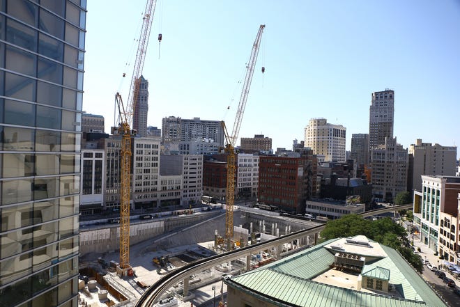 The Hudson's construction site along Woodward on Aug. 20, 2020.