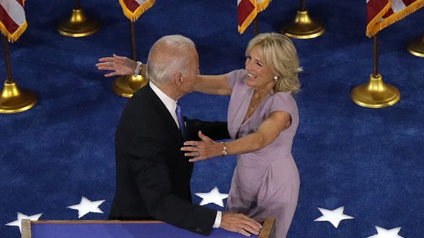 Democratic presidential nominee Joe Biden greets h