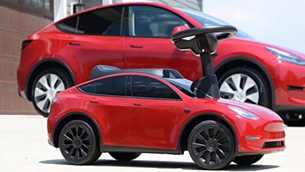 This tiny Tesla can be powered by your child's fee