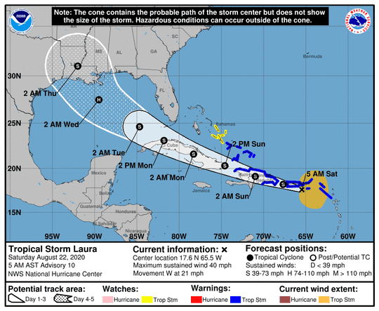 Tropical Storm Laura approaches the Dominican Republic Saturday morning.
