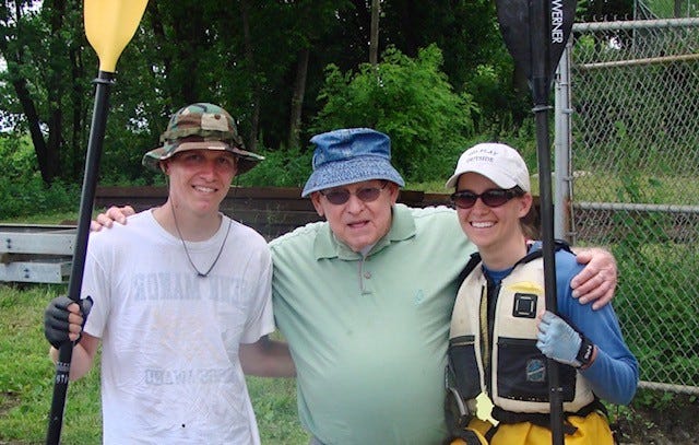 Meredith Holt Grim, far right, and her younger brother, Nick, paddled the entire length of the Susquehanna River in 2009. Their grandfather met them as they finished at Havre de Grace, Md. at the mouth of the Chesapeake Bay.