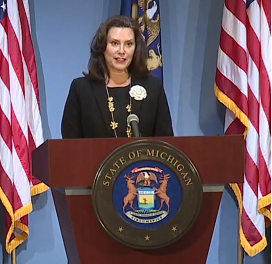 Gov. Gretchen Whitmer speaks during a press conference Tuesday, Aug. 25, 2020, in Lansing.