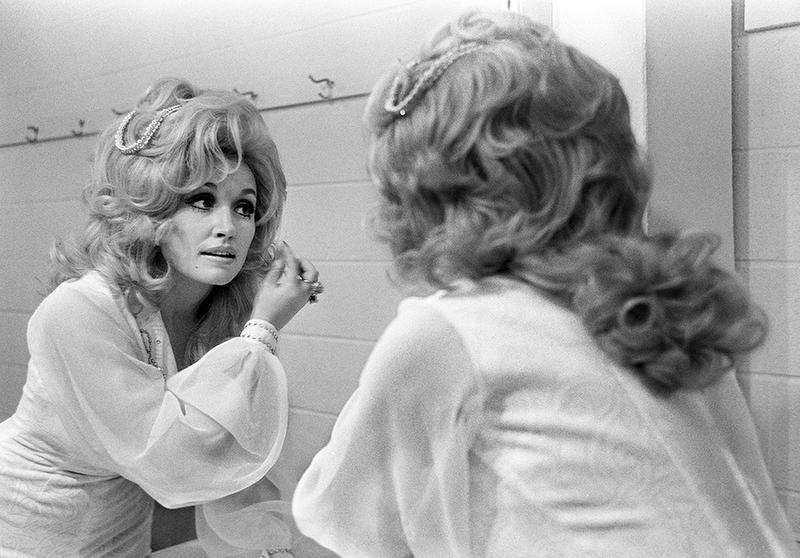 In 1973, Dolly Parton prepares backstage for an RCA Records breakfast and show at the Municipal Auditorium.