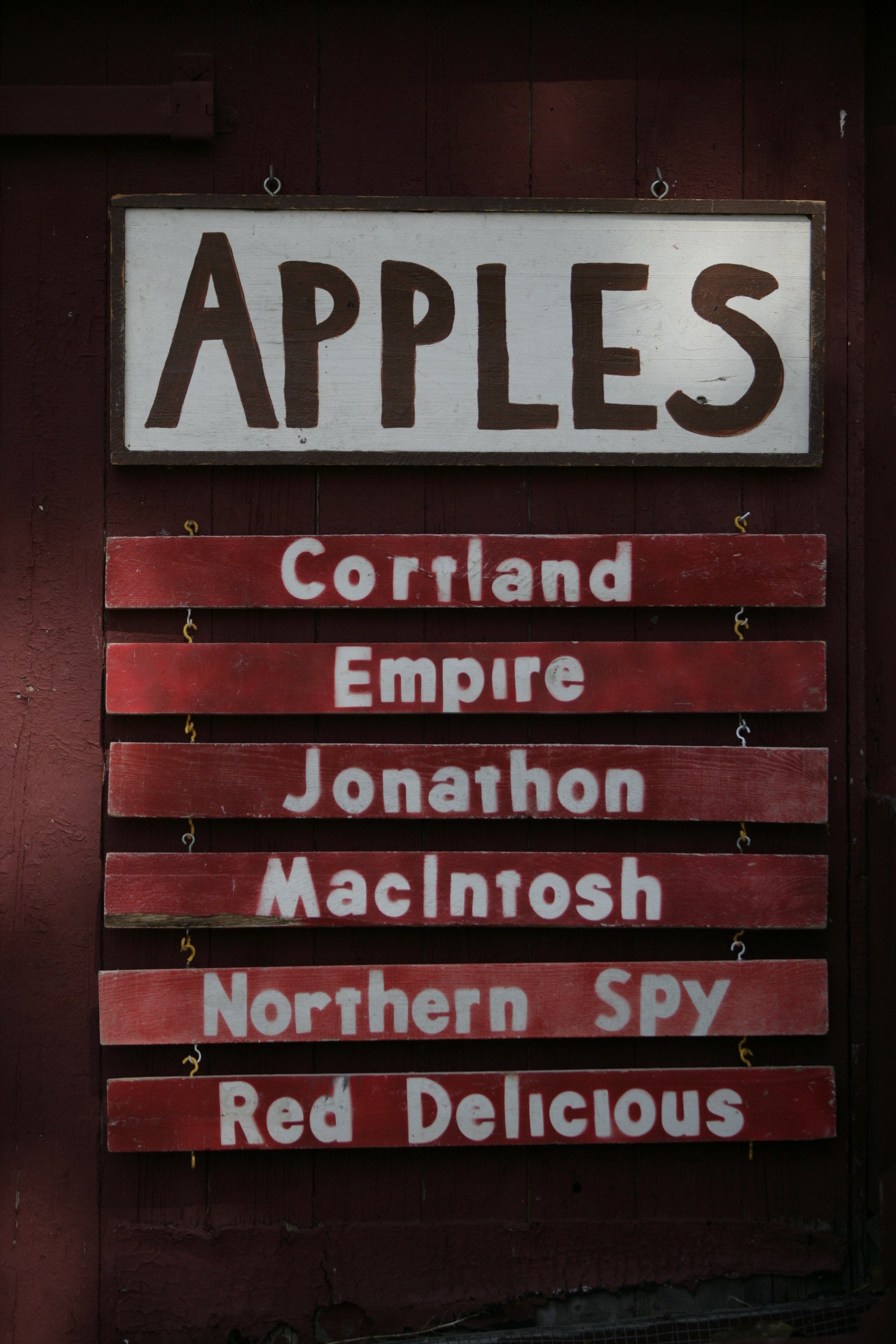 A list of different varieties of apples at the Dexter Cider Mill in 2007.