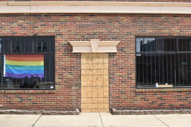 A predawn explosion in August 2020 damaged this entrance to G City Crossfit gym on the 500 block of South Broadway in Gloucester City.