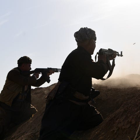 Kurdish peshmerga fighters on October 20, 2016, ne