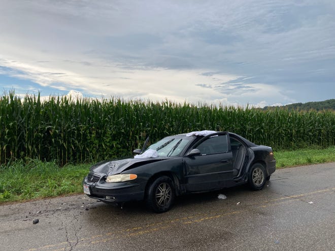 A 2003 Buick struck a pickup truck as it was approaching a line of cars stopped at Millers Lane and Ohio 60 Friday afternoon, OSHP troopers said.