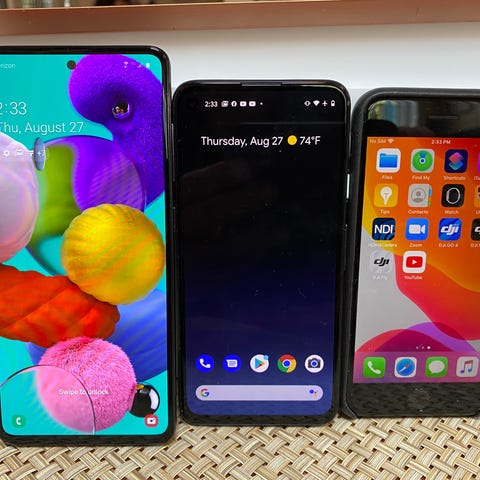 From left to right: Samsung's A71, Google Pixel 4A