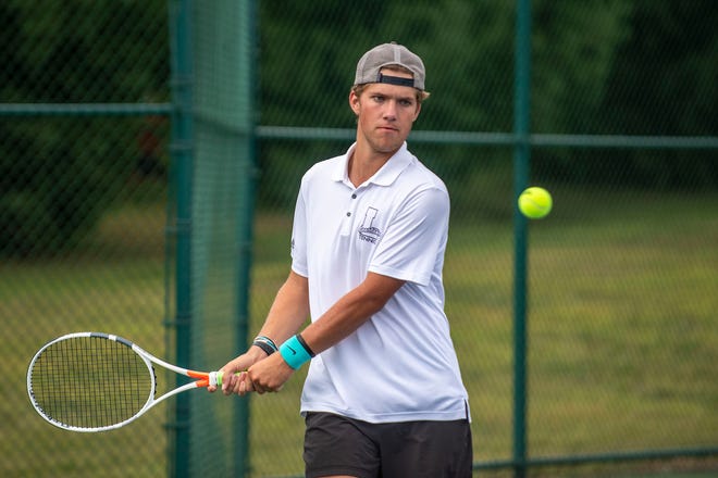 Lakeview senior Ethan Magers competes in the All-City Boys Tennis Tournament on Saturday, Aug. 29, 2020 at Lakeview High School.