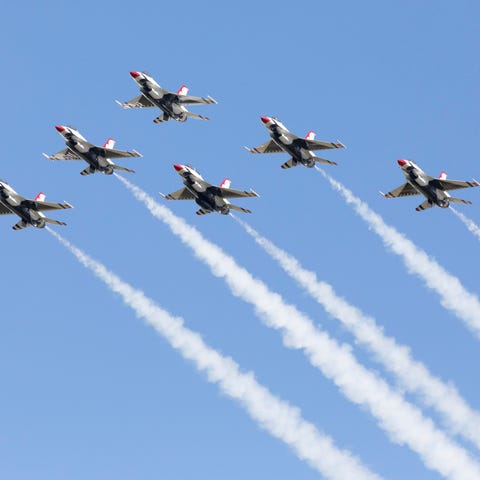 The Thunderbirds fly at the NY Air Show at Orange 