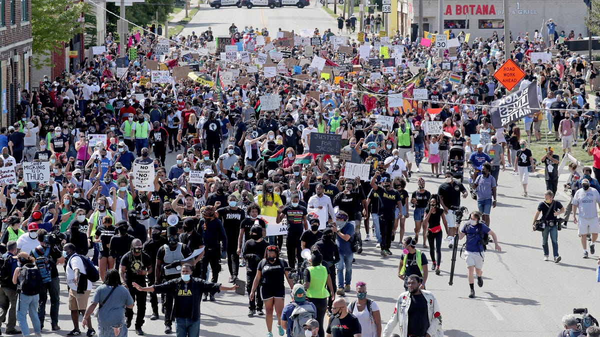 A Justice for Jacob Blake March and rally in Kenosha on Aug. 29, 2020, in Kenosha, Wisconsin.