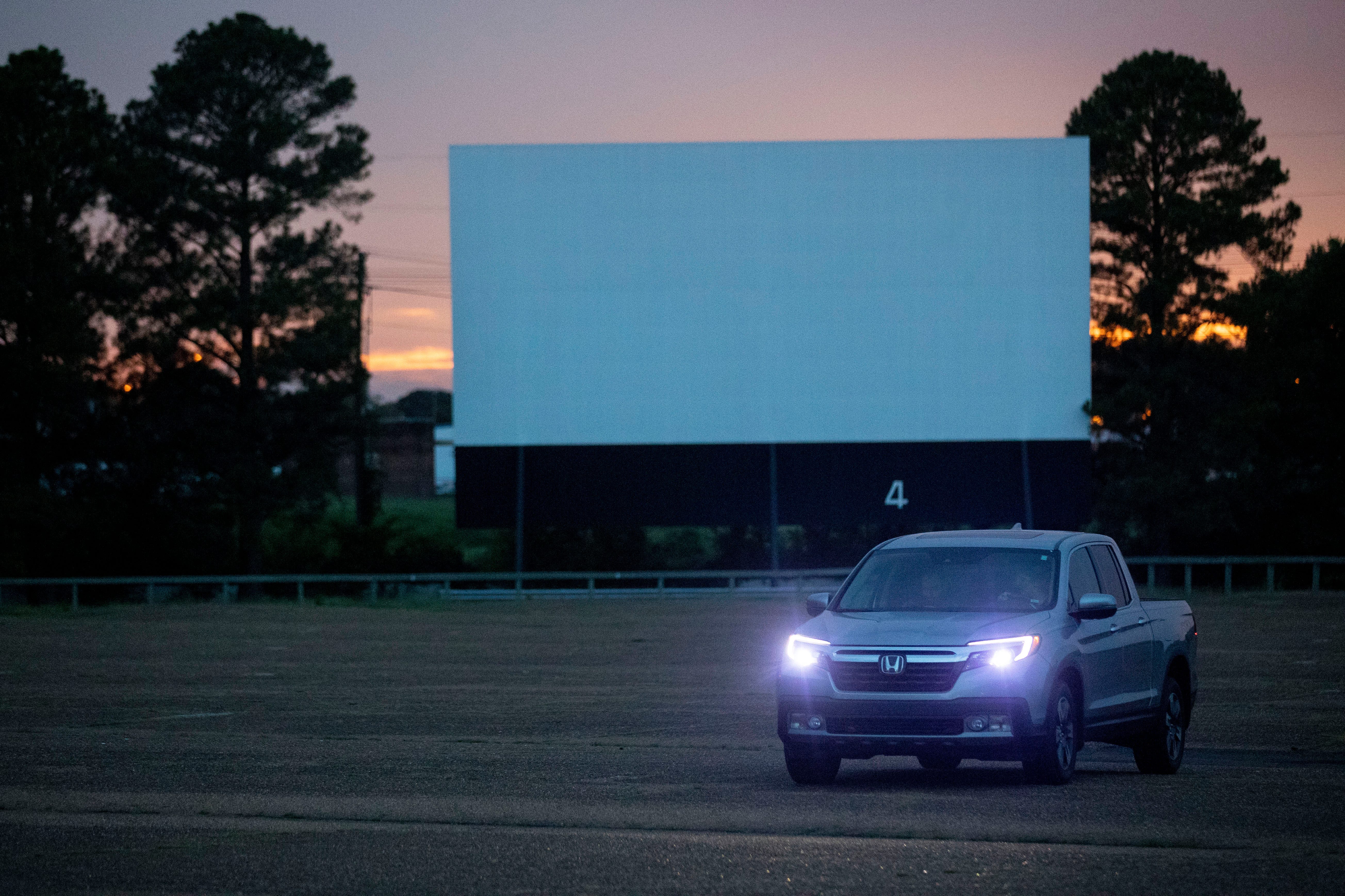 A truck sits in the parking lot at screen four Tuesday, Sept. 1, 2020, at Malco Summer Quartet Drive-In in Memphis.