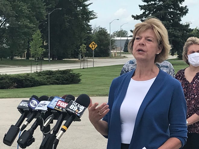 Wisconsin Senator Tammy Baldwin spoke at the USPS Milwaukee Priority Mail Annex facility in Oak Creek about the removal of sorting machines.