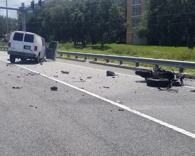 A motorcyclist was killed in Daytona Beach Friday, Sept. 4, 2020, when he attempted to pass a vehicle in the emergency lane, lost control and struck a fan, Daytona Beach police said.