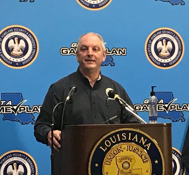 Louisiana Governor John Bel Edwards conducts a press conference on September 8, 2020.