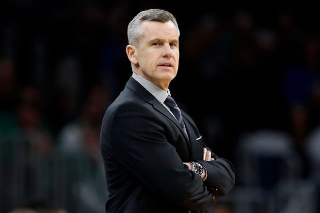 Oklahoma City Thunder head coach Billy Donovan during the second half of an NBA basketball game on March 8 in Boston.