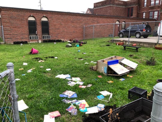 Books were torn at an outside library in a Detroit public school Thursday morning.