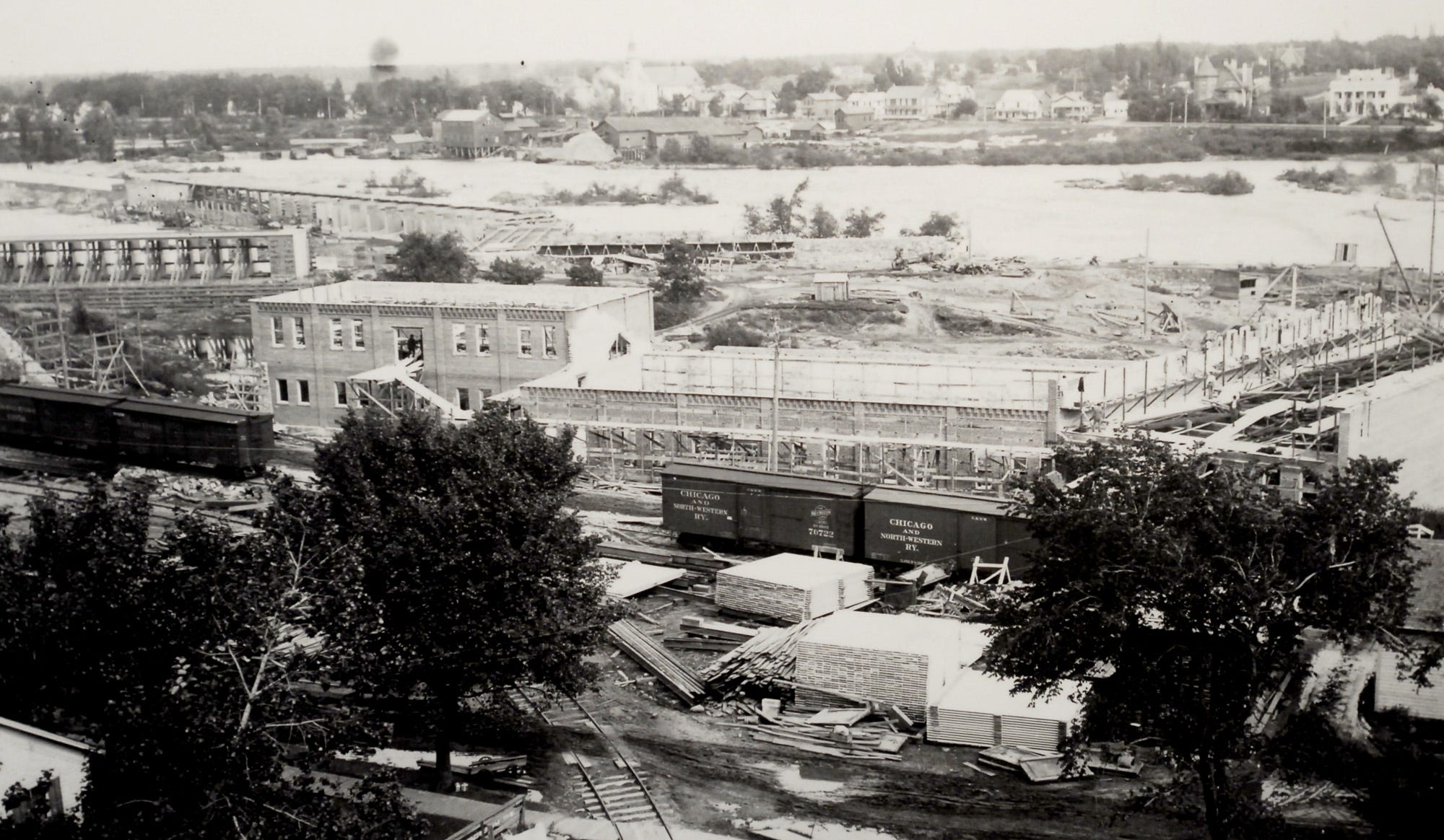 Consolidated paper mill under construction about 1903.