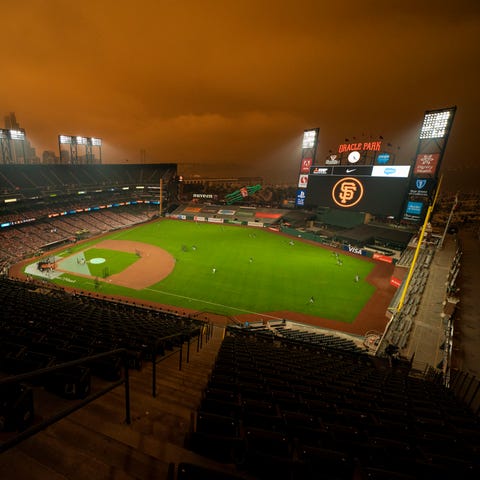 General view of Oracle Park before the game betwee
