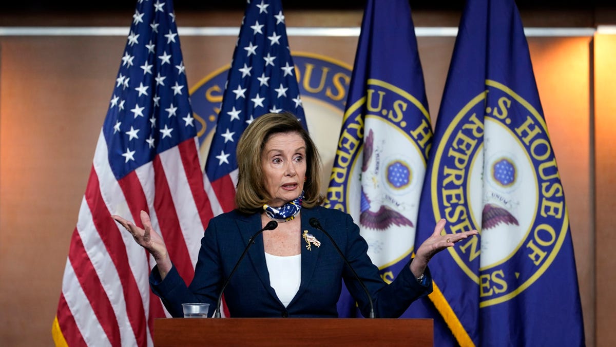 Speaker of the House Nancy Pelosi, D-Calif., speaks during a news conference at the Capitol in Washington, Thursday, Sept. 10, 2020. (AP Photo/Jacquelyn Martin) ORG XMIT: DCJM414