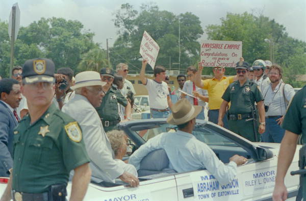 Klansmen protest at the 1987 town celebration in Eatonville, located six miles north of Orlando in Orange County.