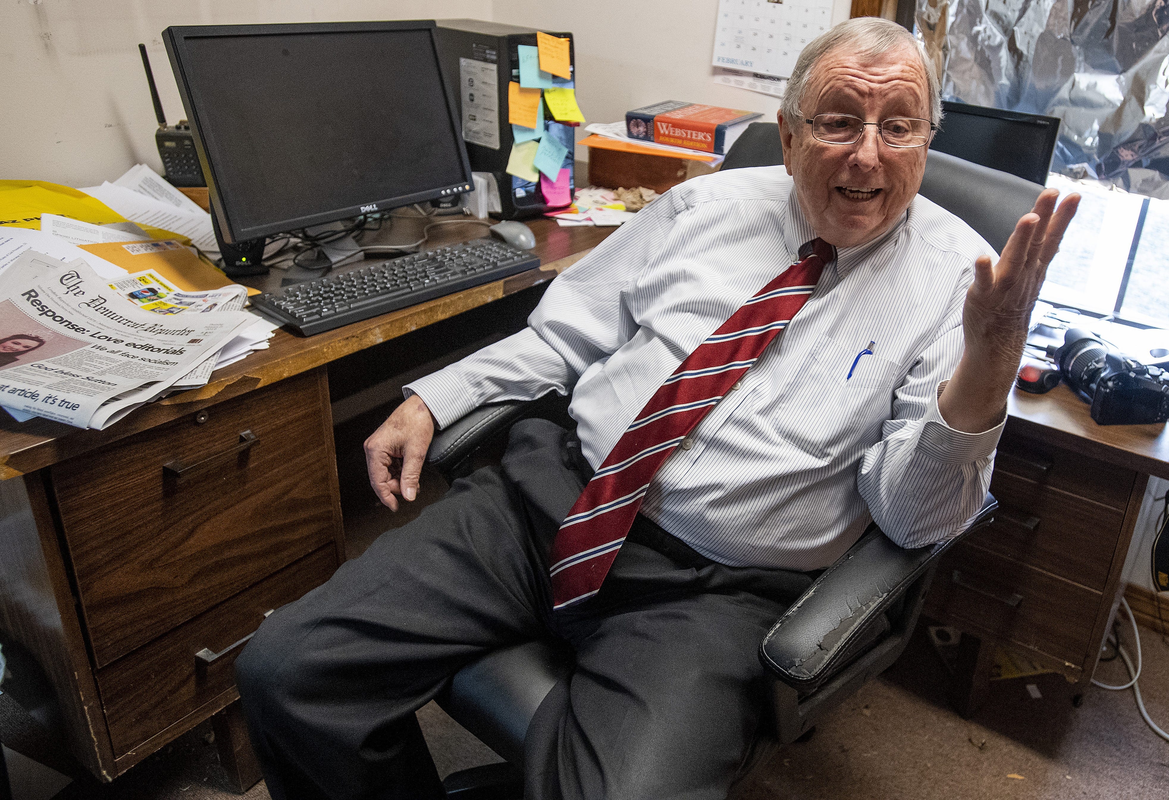Goodloe Sutton, publisher of the Democrat-Reporter in Linden, Ala., speaks during an interview at the newspaper's office on Feb. 21, 2019. The Democrat-Reporter announced Sutton was removed from his position after advocating for a revival of the Ku Klux Klan in a newspaper editorial.