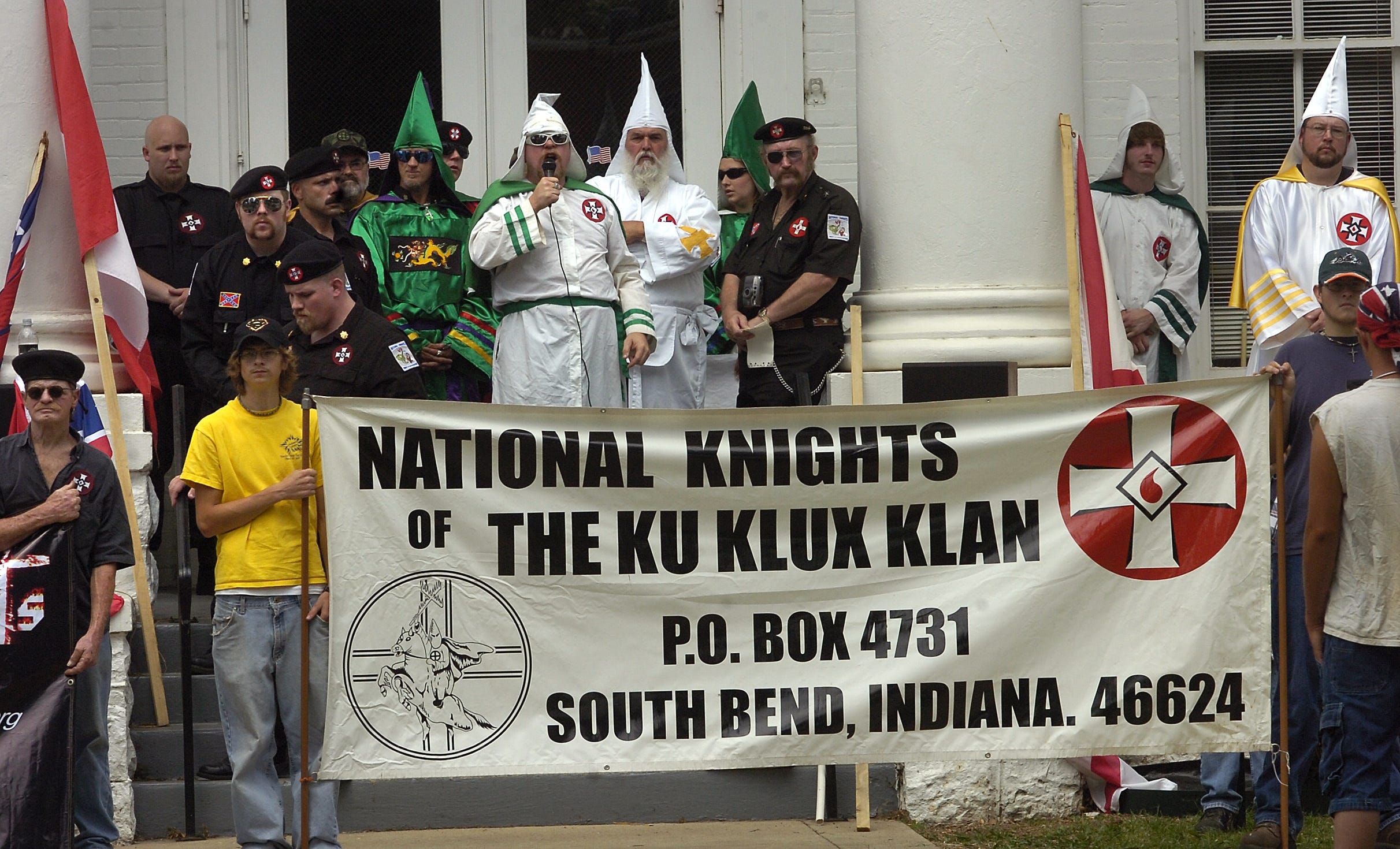 The American White Knights of the Ku Klux Klan and National Knights of the Ku Klux Klan groups had a rally at the steps of the Colbert County Courthouse in Tuscumbia, Ala., on May 26, 2007.