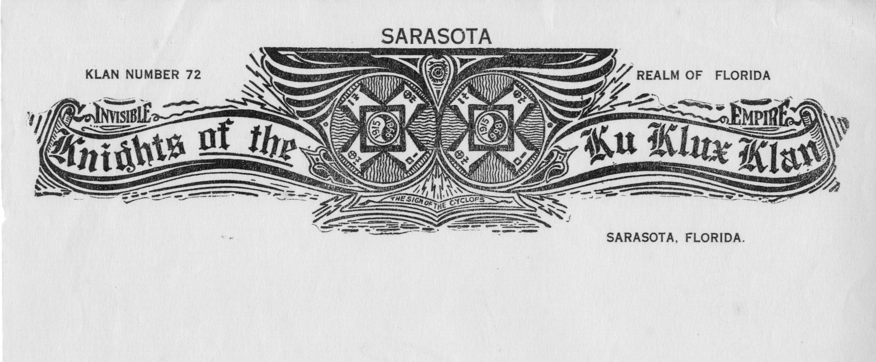 Letterhead for the Sarasota Ku Klux Klan.