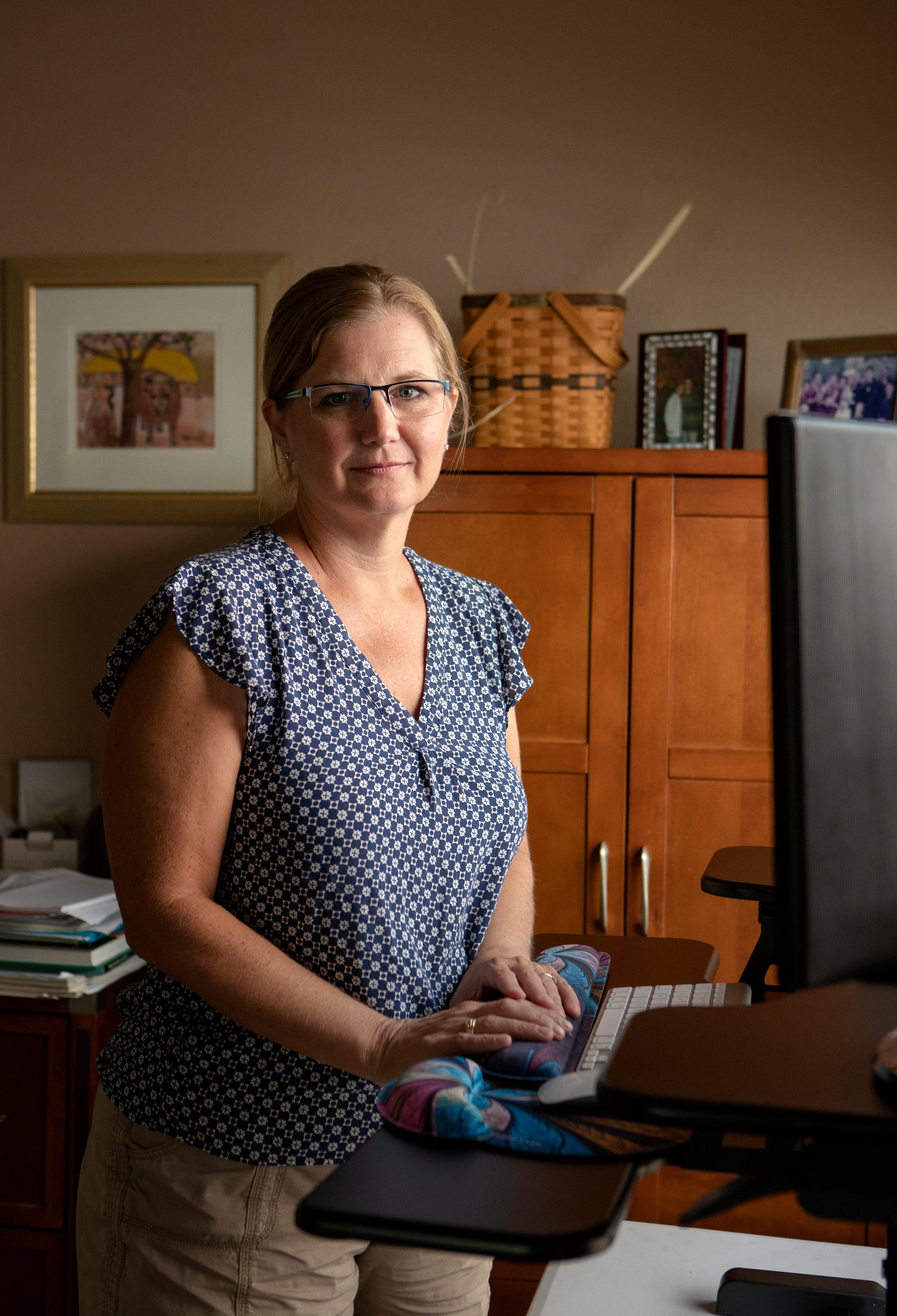 Six months since the pandemic: Julie Barda, a Palm Springs teacher, wife and mother of three is photographed inside her home in Palm Springs, Calif., on September 10, 2020. 