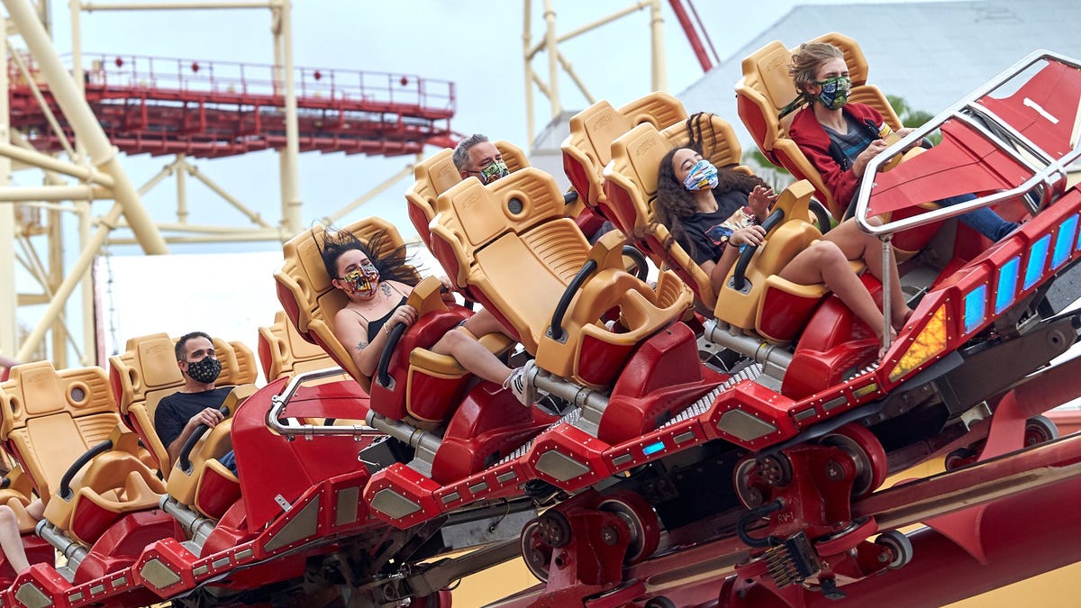 Guests at Universal Orlando's theme parks must wear masks while aboard roller coasters such as Hollywood Rip Ride Rockit.