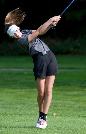 West Branch's Shaylee Muckleroy tees off in a Eastern Buckeye Conference match against Alliance Tuesday, September 15, 2020 at Sleepy Hollow Country Club.