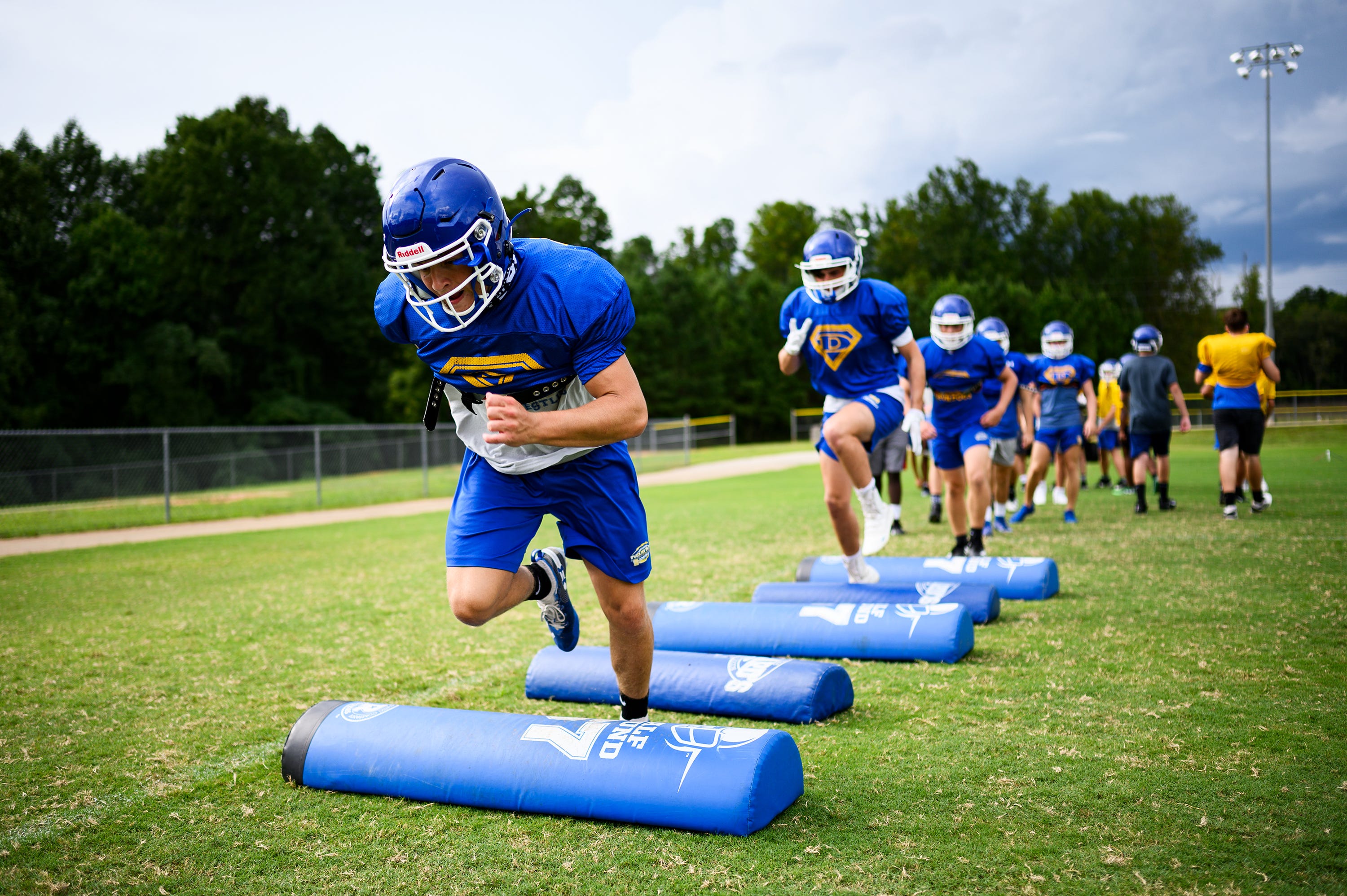 Travelers Rest football players run through drills during afternoon practice Monday, Sept. 14, 2020.