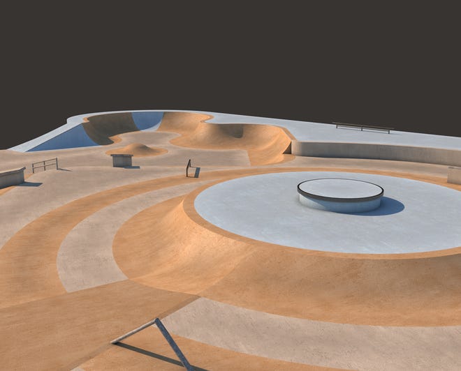 A rendering shows what the West Allis Skate Park will look like when improvements are complete. The $68,000 project will add new concrete quarter-pipes, grind rails, a concrete manual pad and new concrete flatwork. The Windhover Foundation is providing funding for the project, which is expected to be completed by Sept. 26.