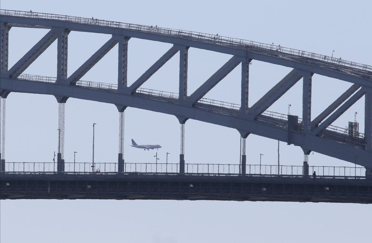 The Bayonne Bridge straddles the Kill Van Kull, connecting Bayonne, New Jersey to Staten Island, New York.