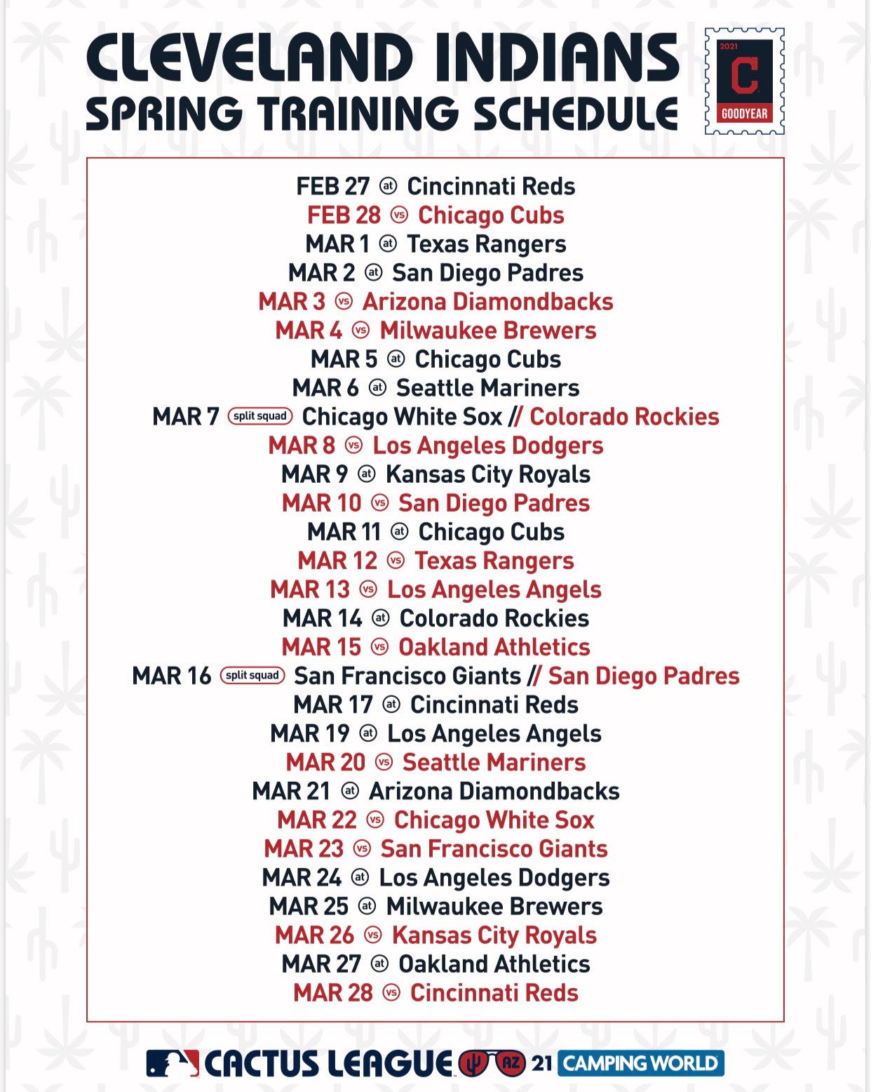 Indians Spring Training Schedule 2022 Indians Unveil 2021 Spring Training Schedule