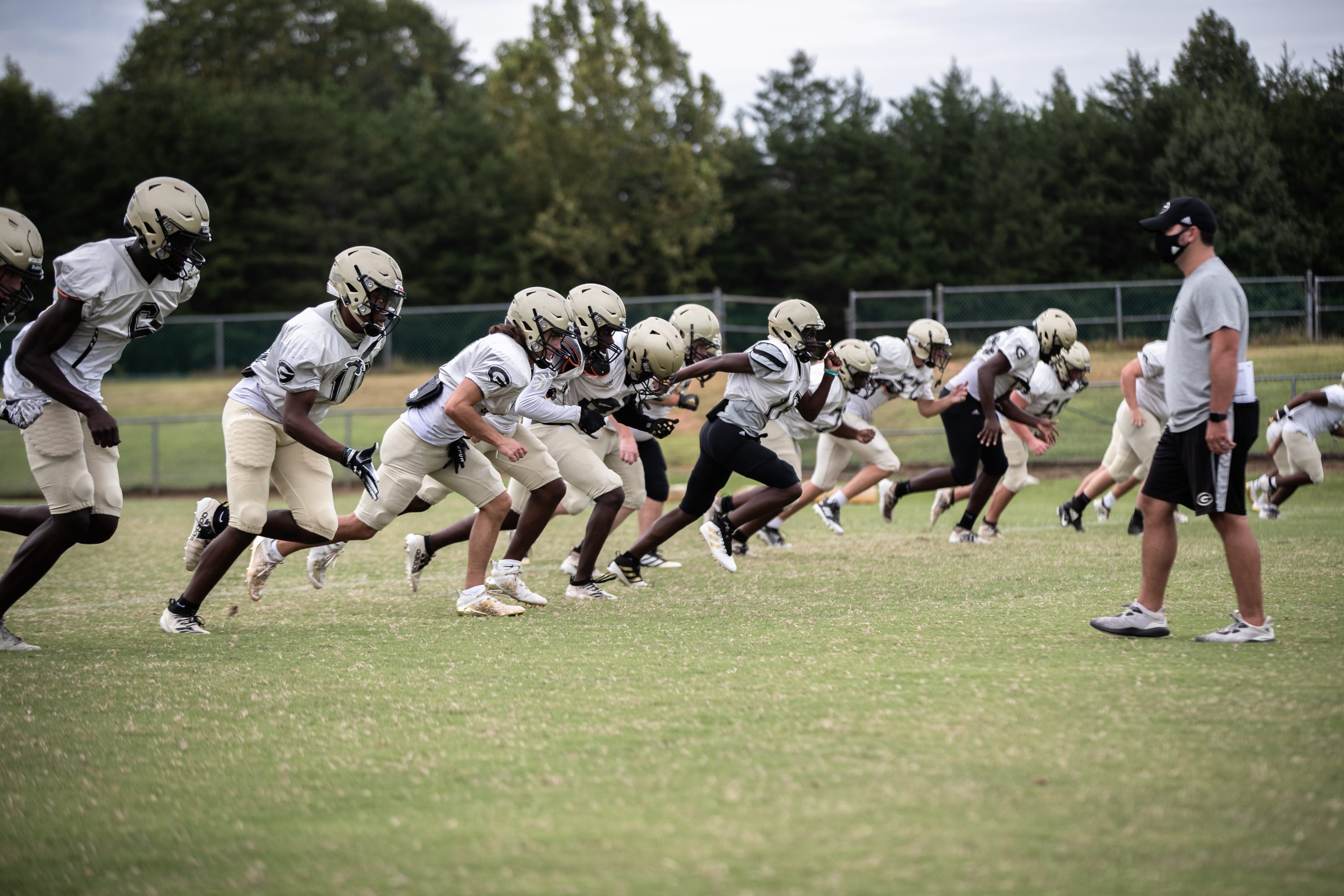 The Greer High School football team practices, Wednesday, September 16, 2020.