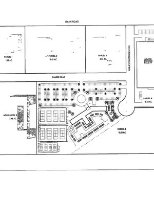 A rendering from the Sept. 15 Franklin common council meeting packet showing the current plan for how a storage facility, health club, KwikTrip, and other commercial lots would be organized. Developer Jim O'Malley said he is open to making adjustments.