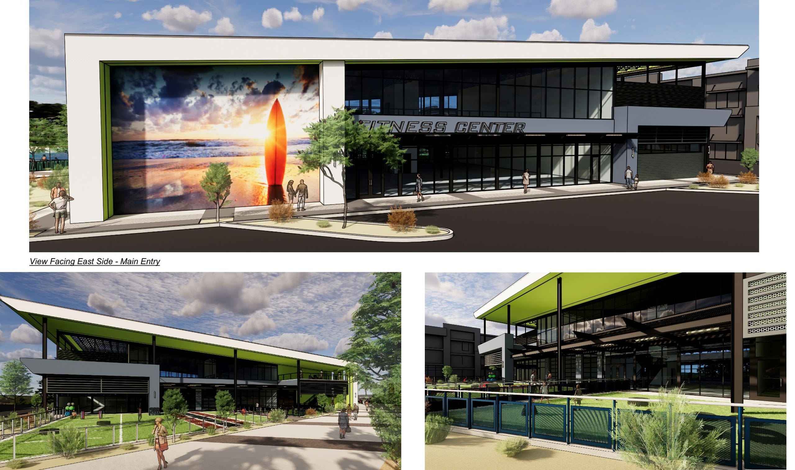 Renderings of fitness, retail and restaurant space at the planned Cannon Beach development in southeast Mesa. The businesses are slated to open sometime after May 2022.