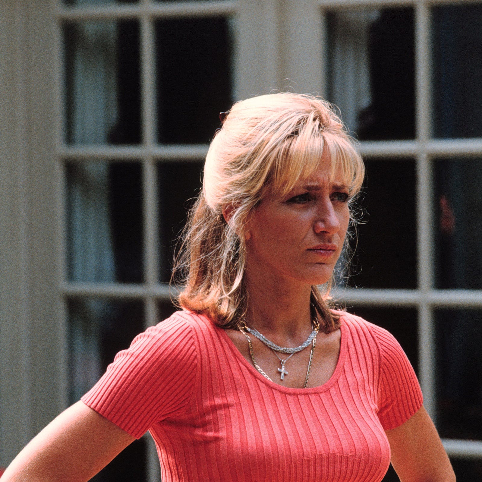 Exploring the life of a modern-day mob boss, the exclusive new series THE SOPRANOS combines drama and comic irony, debuting hour-long episodes Sundays (9:00-10:00 p.m. ET) on HBO. Pictured: Edie Falco (as Carmela Soprano).