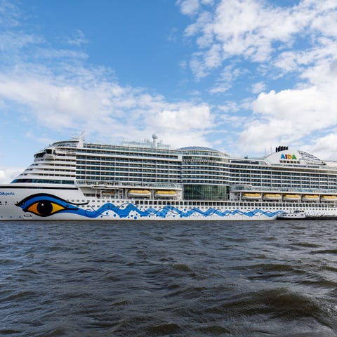 The AIDAperla stands in Hamburg Port on July 29, 2