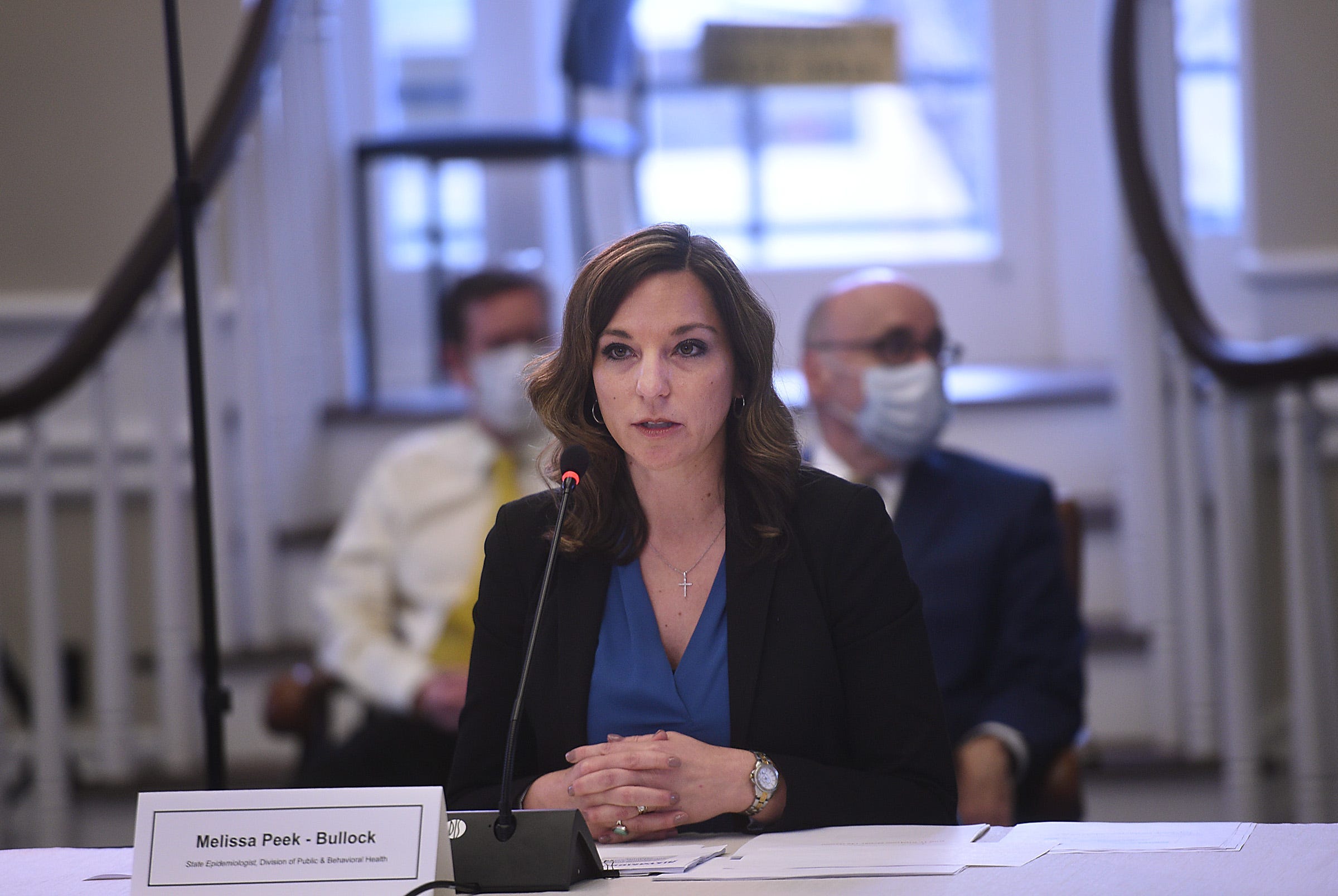 Nevada State Epidemiologist Melissa Peek-Bullock speaks about the coronavirus crisis during a press conference in the Nevada State Capital Building on April 21, 2020.