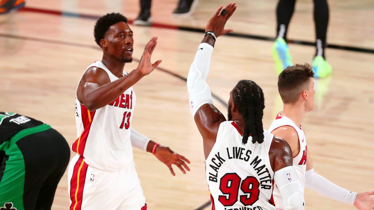 Bam Adebayo (13), Jae Crowder (99) and the Heat are in control of the East finals with a 2-0 lead.