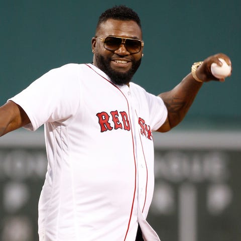 David Ortiz throws out the first pitch before a Se