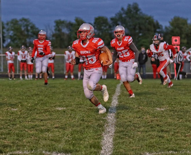 Kolin Rowlinson rushes into the open field against Bucyrus.